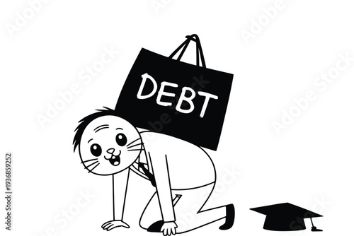 Overwhelmed person struggling under the heavy burden of educational debt