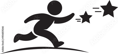 Businessman running towards success goal with star target achievement flat design vector illustration