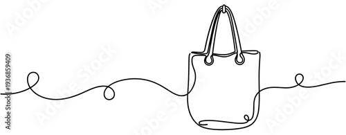 Tote bag drawn in continuous line on white background. none editable strokes