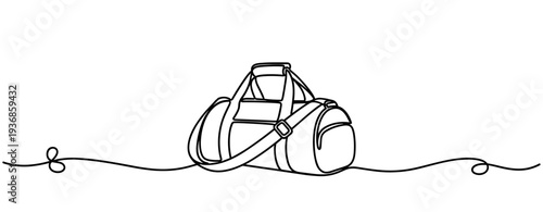Gym duffel bag sitting on surface with strap and pockets. none editable strokes