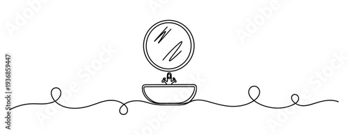 Vanity mirror above sink on continuous line white background. none editable strokes