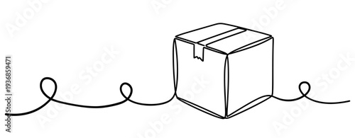 Cardboard box placed on decorative wavy line background. none editable strokes