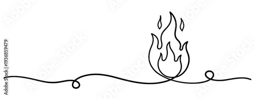 Single flame burning above continuous line on white background. none editable strokes