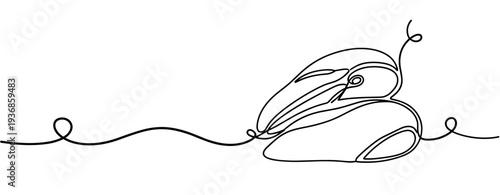 Computer mouse drawn in continuous line on white background. none editable strokes