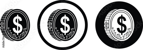 Three dimensional dollar coins with distinctive designs and shading