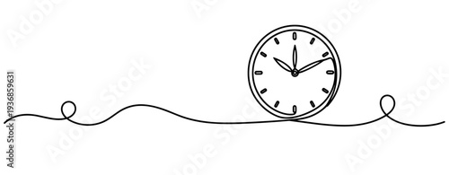 Round clock showing time on continuous line illustration. none editable strokes