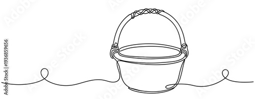 Woven basket bucket with handle depicted in continuous line. none editable strokes