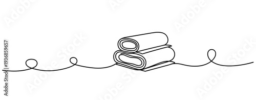 Folded towels stacked resting on continuous line surface. none editable strokes