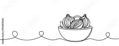 Bowl of flower petals resting on decorative wavy line. none editable strokes