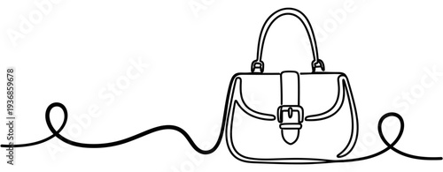 Leather handbag resting on continuous line decorative baseline. none editable strokes