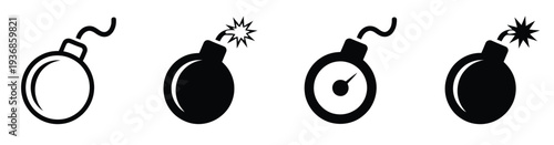 Bomb Icon, Bomb Boom Outline Symbol, vector illustration featuring dynamite sign, explosive cartoon style icon, flat outline graphic isolated on white background for warning signs, comics, games, 