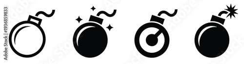 Bomb Icon, Bomb Boom Outline Symbol, professional vector pack showing dynamite explosive sign, flat outline style illustration, isolated graphic suitable for comic effects, warning symbols,