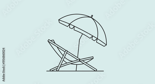 Beach Chair and Umbrella Vector Illustration, Minimalist Style Graphic, Summer Vacation and Relaxation Concept