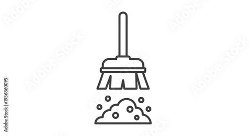 Broom Sweeping Dust Particles Icon Vector Illustration Cleanliness Concept Graphic Element