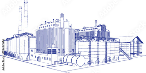 Crop Storage Factory Buildings Vector Set, Agricultural Warehouse Silhouette, Grain Storage Facility, Farm Industrial Buildings, Food Preservation Plant Line Art Collection
