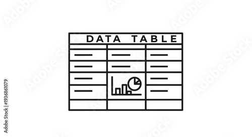 Black and white data table icon.