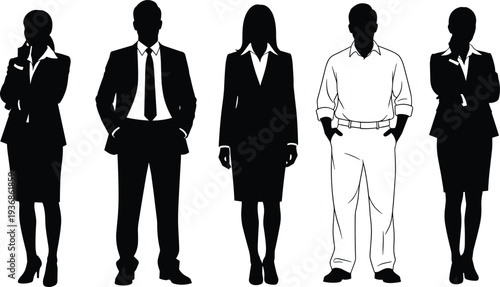 Vector Silhouette Group of Diverse Business Professionals and Corporate Team Standing Together for Success Leadership Recruitment and Career Growth Concept