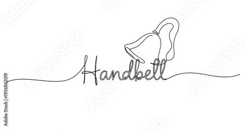 Continuous line drawing of a handbell with flowing text. No editable strokes