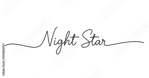 Elegant night star script text design on white background. No editable strokes