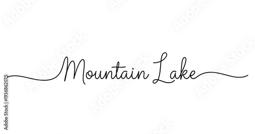 Elegant handwritten script of 'mountain lake' in black ink on white background. No editable strokes