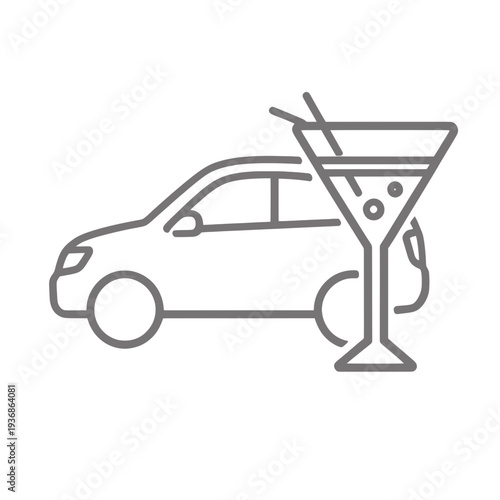 Line Car with Cocktail Glass UI Icon for App Interface