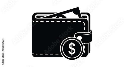 A black silhouette of an open wallet with a dollar sign representing finance and money