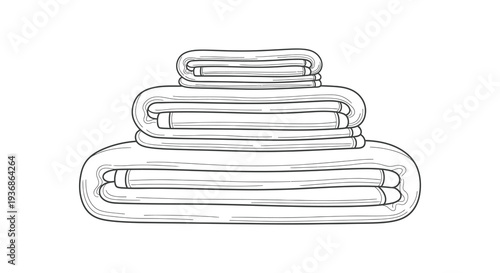 A neatly stacked pile of folded towels rendered in a simple black and white line drawing style