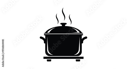 A simple black silhouette of a cooking pot with a lid and rising steam high quality