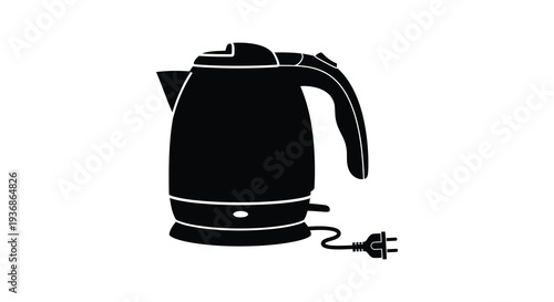 A black silhouette of an electric kettle with a power cord and plug is displayed