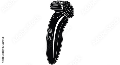 A black electric razor is displayed on a white background showcasing its sleek modern design