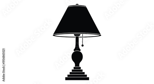 A minimalist black silhouette of a classic table lamp against a stark white background high quality
