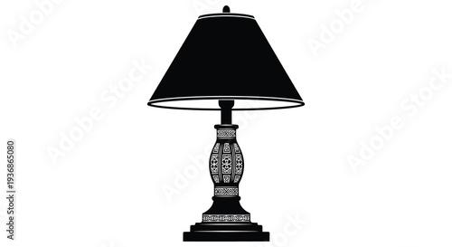 A black silhouette of a vintage table lamp with ornate detailing on its base high quality