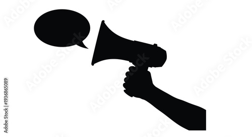 Black and white illustration of a hand holding a megaphone.