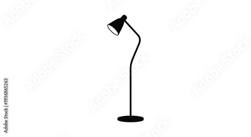 A minimalist illustration of a black arc floor lamp against a plain white background high quality