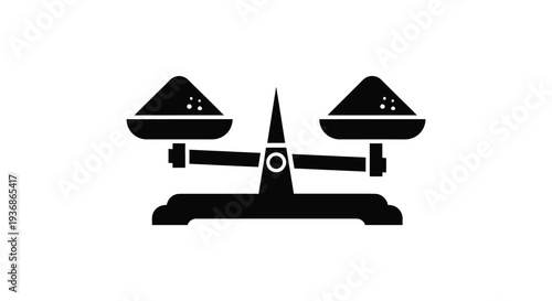 A black silhouette of a balance scale with equal amounts on each side symbolizing fairness