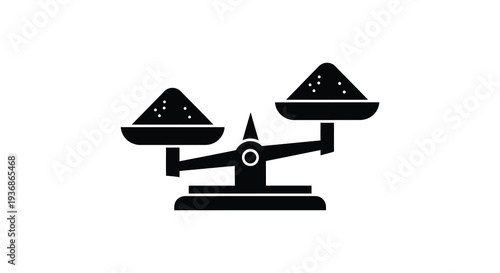 A black silhouette of traditional balance scales with granular material on one side high quality professional