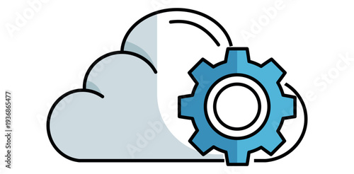 Cloud computing settings icon with gear for automation and network management software as flat line art vector graphics
