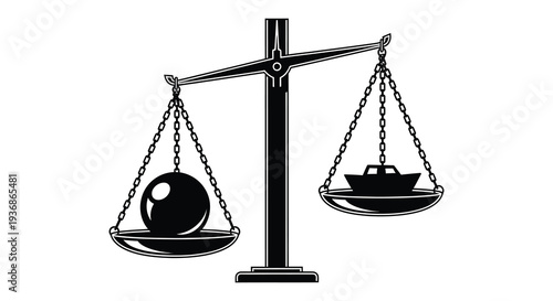 A scales of justice illustration depicts a weight and a small boat balanced on each side