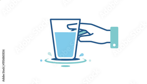 Minimalist icon of a hand holding a glass of water. Hydration and healthy habits concept. Simple flat vector illustration