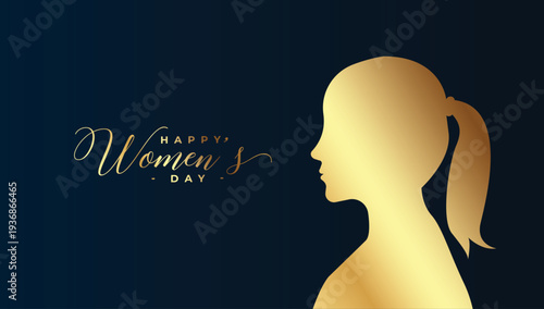 Women’s Day design featuring a luxurious golden profile of a woman’s face on dark background symbolizing elegance, empowerment, respect, and celebration.