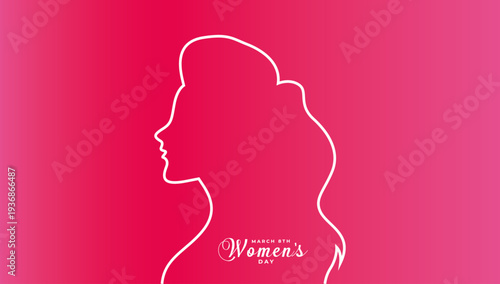 Stylized pink silhouette of a woman’s head representing feminine beauty and empowerment, ideal graphic for Women’s Day celebration banners, posters, and social media.