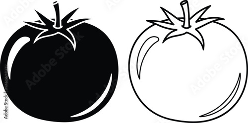 Tomato Icon Set Solid And Outline Fresh Vegetable Food Illustration Vector Isolated