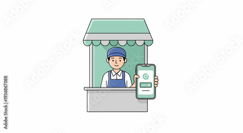 Small business owner using a smartphone to manage their stall, modern technology for retail and entrepreneurship