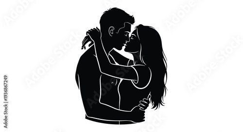 A silhouetted couple embraces in a close intimate kiss displaying affection and connection high quality professional