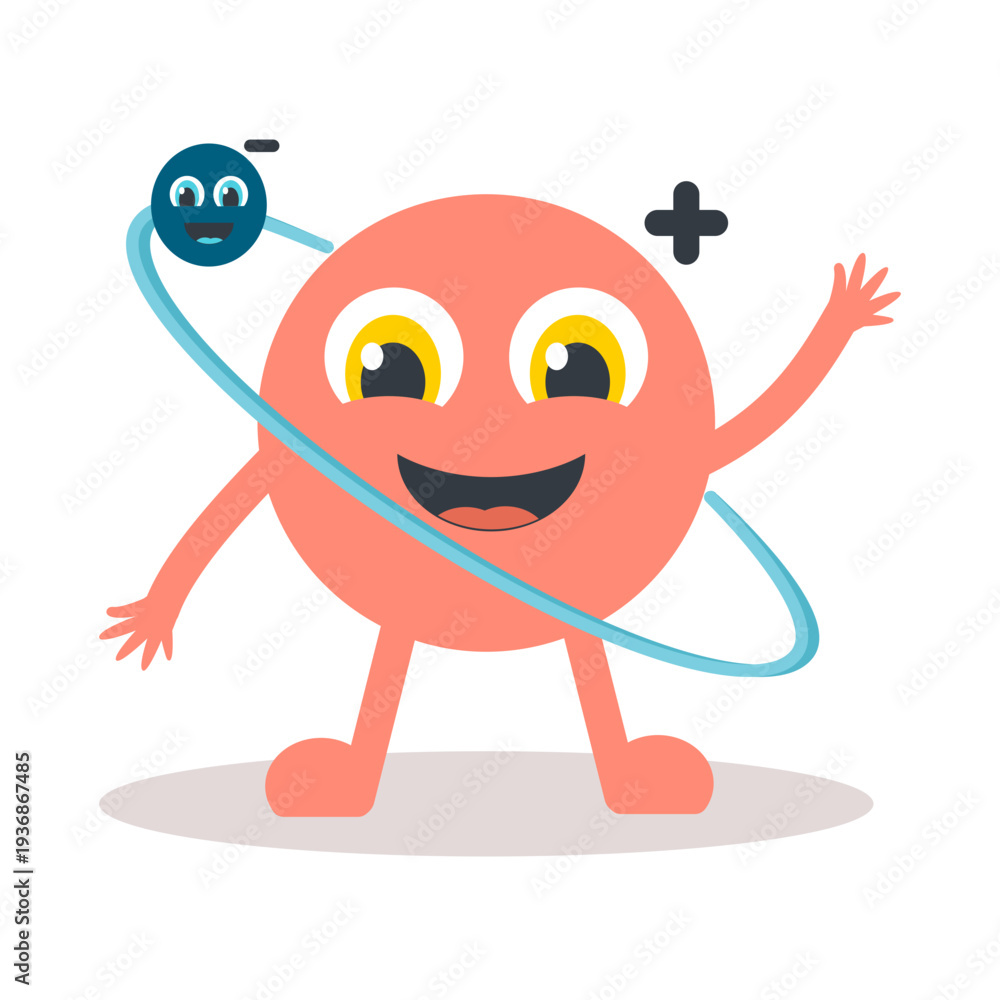 Obraz premium Kid-friendly hydrogen atom model, basic quantum physics and chemistry vector concept