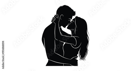 A silhouetted couple embraces in a passionate kiss showcasing affection and intimacy high quality professional detailed