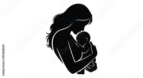 A silhouette of a mother tenderly cradling a newborn baby in her arms high quality professional