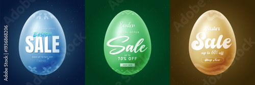 Easter sale clipart poster design. Happy easter sale text with egg, colorful eggs for holiday shopping discount. Happy Easter Day Sale banner design.