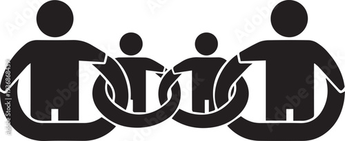 Connected family members holding hands vector silhouette illustration with unified line art