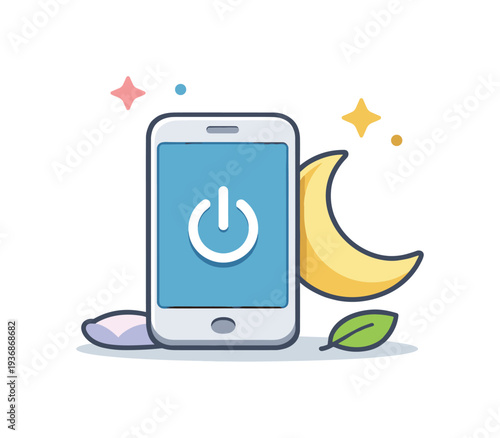 Smartphone with power button icon and moon, representing nighttime digital detox